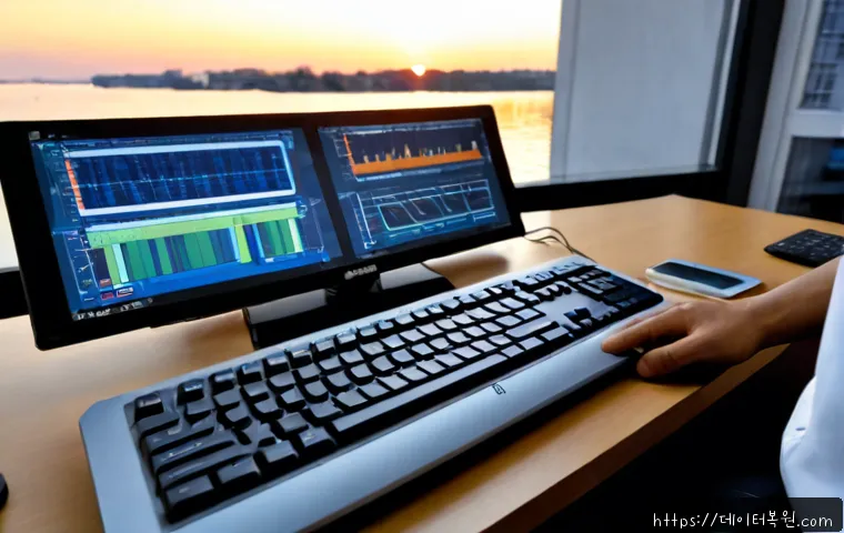 고덕동 f4키 누르라고 할때 - Photorealistic remote-support workstation in a modern apartment near a quiet riverside district, clo...