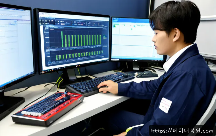 서계동 STATUS_DRIVER_ENTRYPOINT_NOT_FOUND - Photorealistic IT support workstation in a compact Seogye-dong office near an old railway district, ...