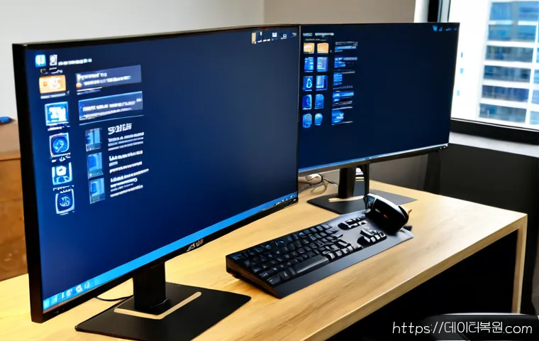 다산동 VIDEO_DRIVER_INIT_FAILURE - Photorealistic remote-support workstation in a modern apartment office, dual monitors showing a blan...