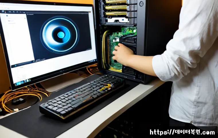 염리동 HDD조립 및 교체수리 - Photorealistic computer repair workstation in a compact Yeomni-dong apartment office, technician car...
