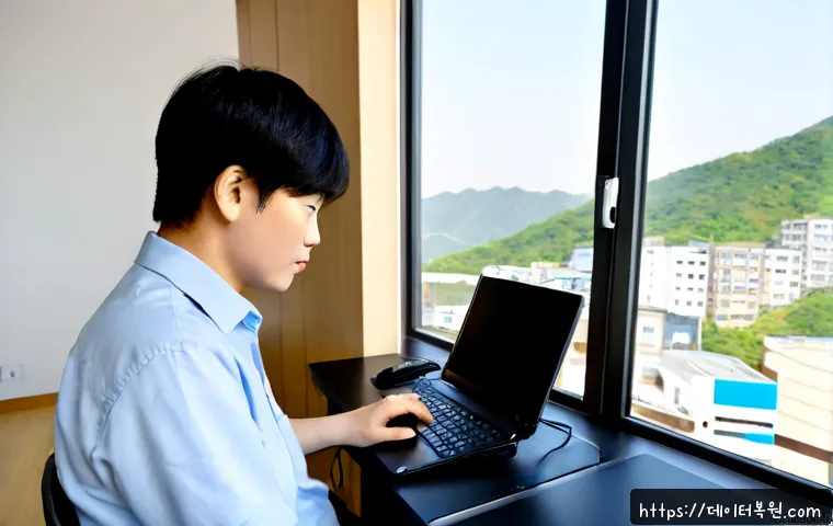 원지동 부트캠프설치 - Photorealistic remote-support workstation in Wonji-dong, a technician configuring a dual-boot laptop...