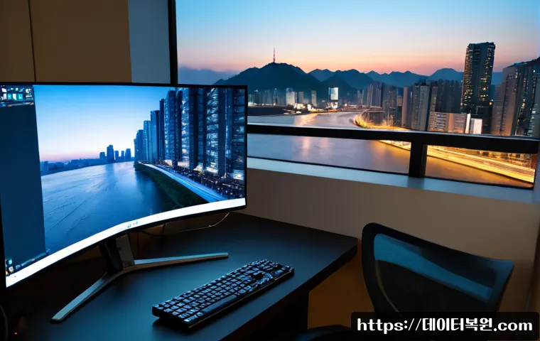반포동 THREAD_STUCK_IN_DEVICE_DRIVER - Photorealistic premium workstation in a Banpo apartment study, ultrawide monitor showing a complex u...