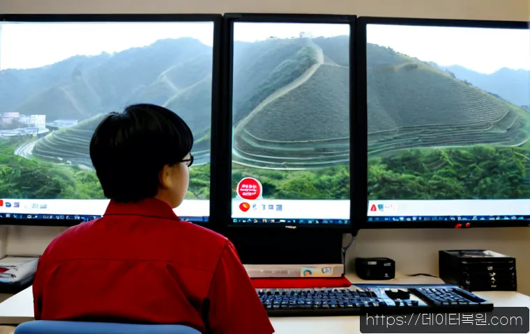 예장동 STATUS_FILE_WRITE_FAILURE - Photorealistic remote-support workstation in a compact Ye Jang-dong office, technician viewing a des...