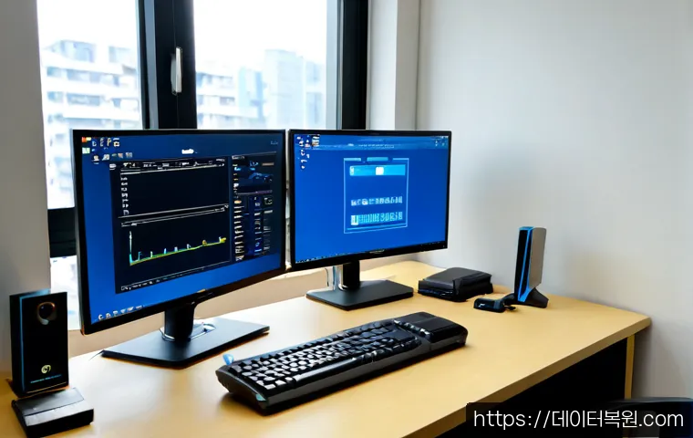 남가좌동 UNEXPECTED_KERNEL_MODE_TRAP - Photorealistic remote IT support workstation in a compact Mangajwa-dong apartment office, dual monit...