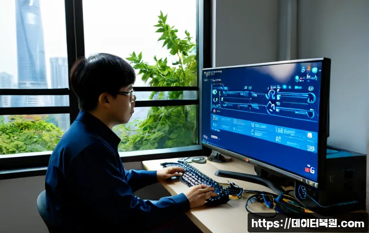 신내동 BAD_SYSTEM_CONFIG_INFO - Photorealistic IT support workstation in a compact apartment office near a leafy northeastern Seoul ...