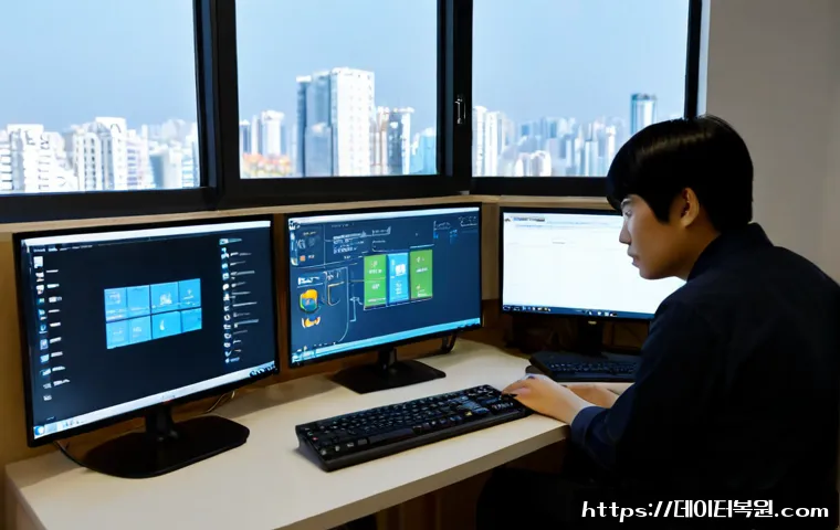 명일동 PAGE_FAULT_IN_NONPAGED_AREA - Photorealistic remote IT support workstation in a compact apartment office near Myeongil-dong, dual ...