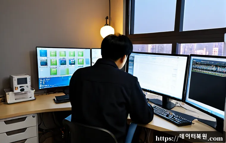 대흥동 STATUS_SYSTEM_PROCESS_TERMINATED - Photorealistic remote-support workstation in a compact Daeheung-dong office, an IT specialist examin...