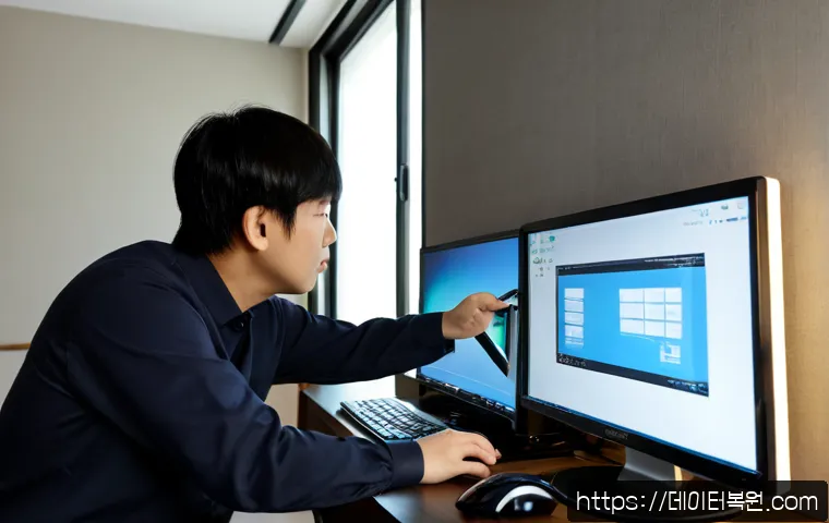 은천동 pc복구중 - Photorealistic PC recovery workstation in a compact Eunchon-dong apartment office, technician carefu...