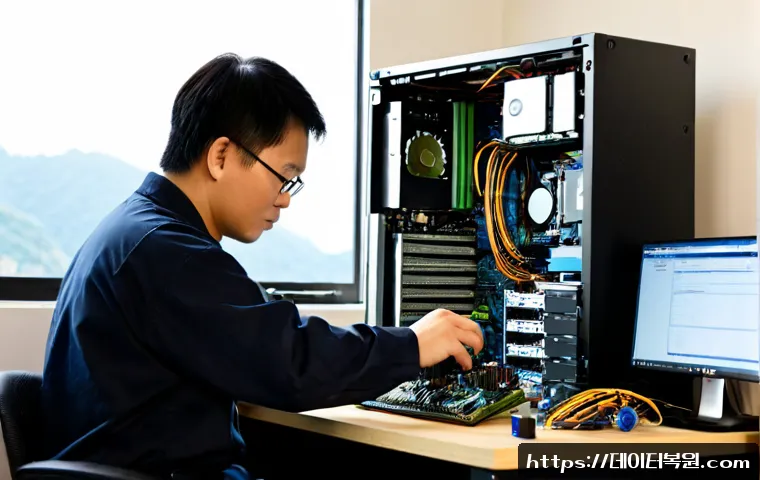 홍은동 메인보드조립 및 교체수리 - Photorealistic electronics repair bench in a compact Hong-eun-dong apartment workspace, technician c...