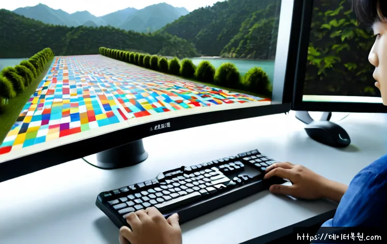 청평면 STATUS_IMAGE_CORRUPTION - Photorealistic remote-support workstation in a quiet lakeside Korean township office, dual monitors ...