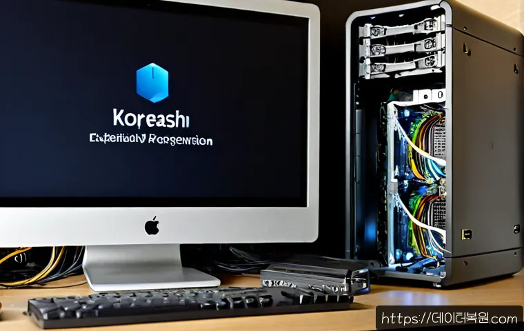 묵정동 해킨토시 재설치 포맷  초기화 - Photorealistic custom desktop workstation during a Hackintosh clean reinstallation, open compact PC ...