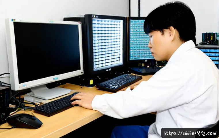 예지동 pc복구중 - Photorealistic computer recovery workstation inside a compact electronics repair studio, open deskto...