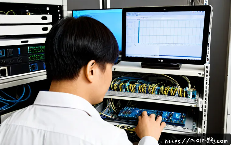 충신동 server출장방문수리점 - Photorealistic IT technician performing onsite server repair in a compact Chungsin-dong office, open...