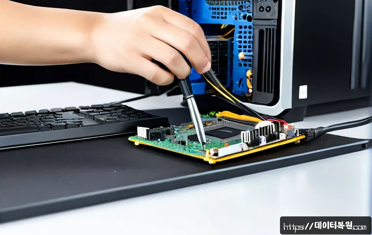 홍익동 cpu조립 및 교체수리 - Photorealistic PC repair workstation in a compact creative studio near a lively university arts dist...