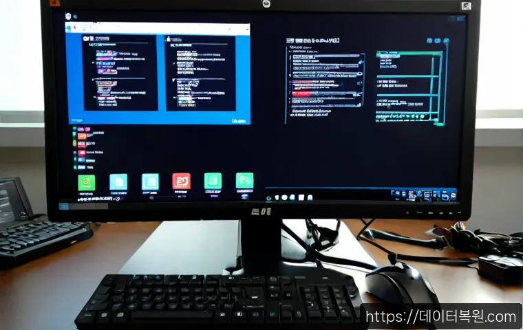 송포동 BOOTMGR is missing - Photorealistic IT support workstation in Songpo-dong, Seoul, showing a desktop PC connected to dual ...
