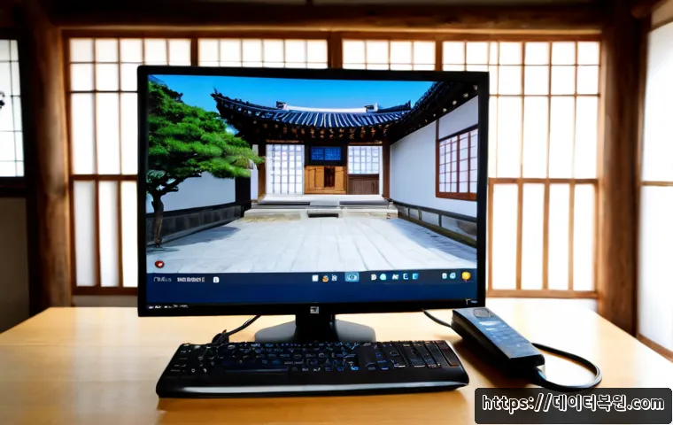 익선동 STATUS_CONNECTION_REFUSED - Photorealistic remote-support workstation inside a renovated traditional Korean courtyard house, des...