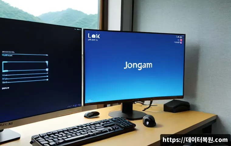 종암동 SYSTEM_THREAD_EXCEPTION_NOT_HANDLED - Photorealistic IT support workstation in a compact Jongam-dong apartment office, dual monitors showi...