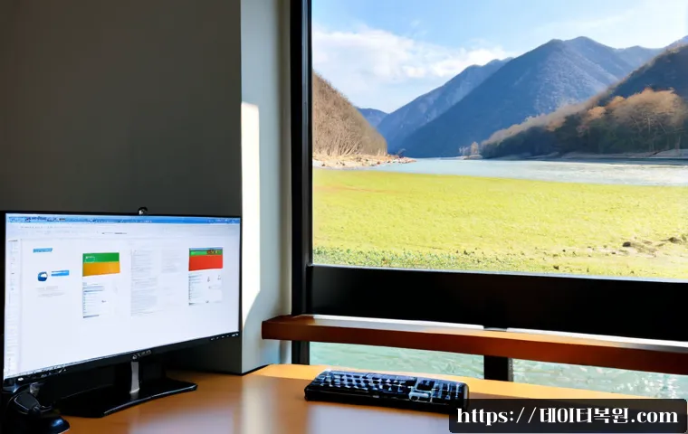 가평읍 STATUS_DISK_FULL - Photorealistic remote-support workstation in a quiet Gapyeong-eup riverside office, dual monitors sh...