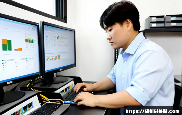 장사동 나스 nas 설정및수리 - Photorealistic IT technician configuring a compact multi-bay NAS server on a clean workstation, lapt...
