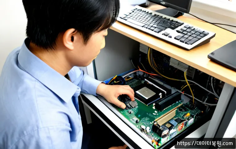 송중동 cpu조립 및 교체수리 - Photorealistic computer repair workstation in a compact Songjung-dong apartment office, technician c...