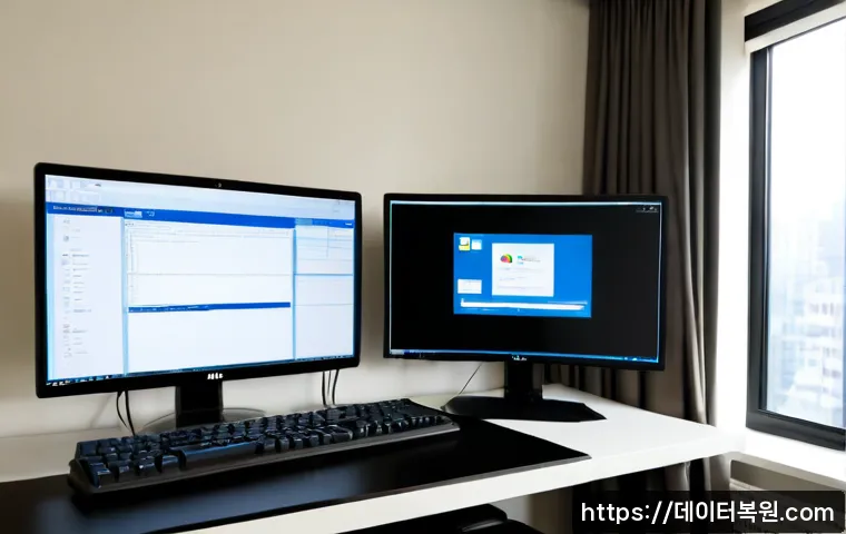 마포구 운영체제 os 재설치 포맷 초기화 - Photorealistic remote IT support workstation in a compact Mapo apartment office, desktop computer sh...
