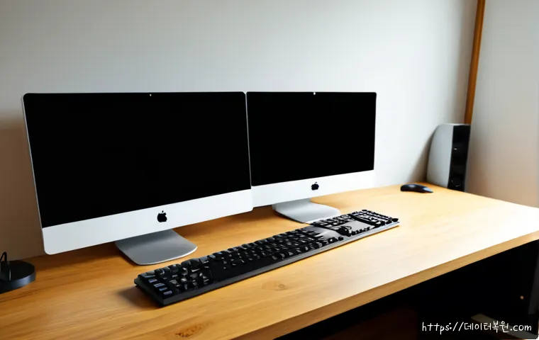 압구정동 STATUS_FILE_CORRUPTION - Photorealistic premium desktop workstation in an Apgujeong-inspired modern apartment office, dual mo...