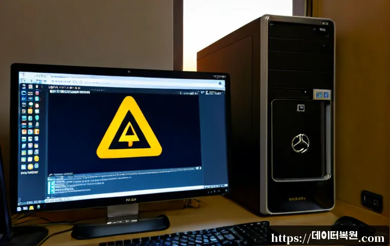 신계동 a disk read error occurred - Photorealistic IT support workstation in a compact Korean apartment office, desktop monitor showing ...