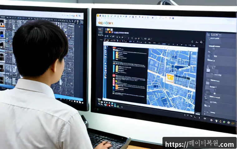 장사동 STATUS_NETWORK_ACCESS_DENIED - Photorealistic remote-support workstation in a compact Jangsa-dong office, IT specialist studying a ...