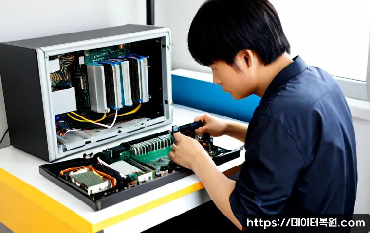 백석동 cpu조립 및 교체수리 - Photorealistic computer repair bench in a compact Baekseok-dong apartment workspace, technician care...