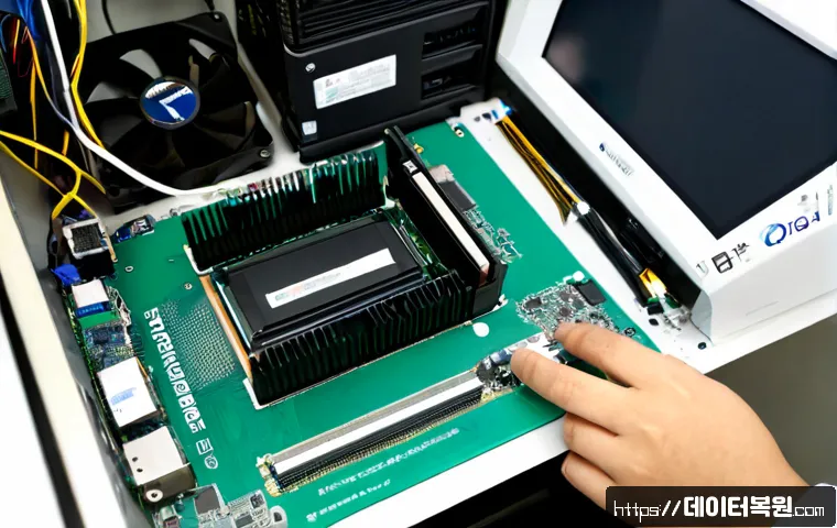 용산구 cpu조립 및 교체수리 - Photorealistic computer repair workstation in Yongsan, Seoul, technician carefully installing a new ...