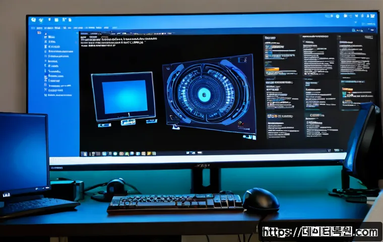온수동 블루스크린 - Photorealistic remote IT support scene in a compact Onsu-dong apartment office, desktop monitor glow...