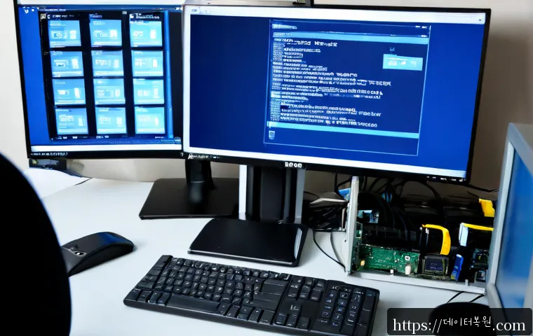 능동 BAD_POOL_CALLER - Photorealistic IT support workstation, a desktop monitor frozen on a solid blue system crash screen ...