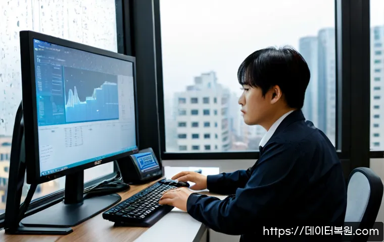 중앙동 STATUS_KERNEL_MODULE_INVALID - Photorealistic IT support workstation in a compact downtown office, engineer inspecting a desktop co...