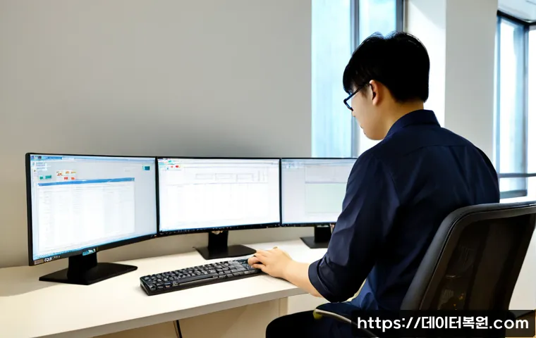 마곡동 STATUS_MODULE_NOT_FOUND - Photorealistic IT support workstation in Magok-dong, Seoul, dual monitors showing a clean unbranded ...