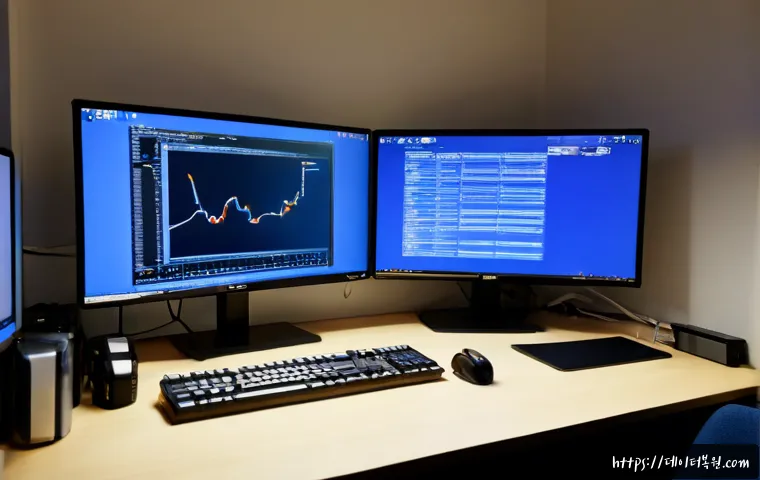 송포동 STATUS_KERNEL_DRIVER_CORRUPTION - Photorealistic IT support workstation in a modern Songpo-dong apartment office, dual monitors showin...