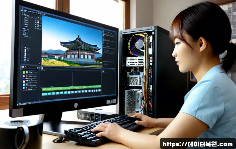 오포읍 컴퓨터업그레이드 - Photorealistic computer upgrade service workstation in a neat suburban home office, technician insta...