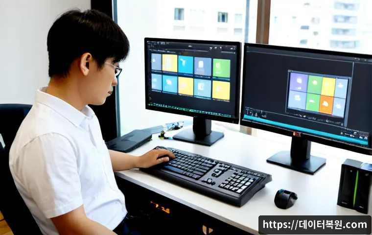 번동 워크스테이션출장방문수리점 - Photorealistic remote-support technician repairing a high-end workstation in a compact Bang-dong apa...