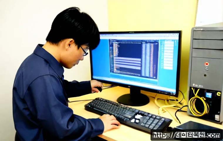 남창동 STATUS_KERNEL_MODULE_INVALID - Photorealistic IT support workstation in a compact Namchang-dong office, technician diagnosing a des...