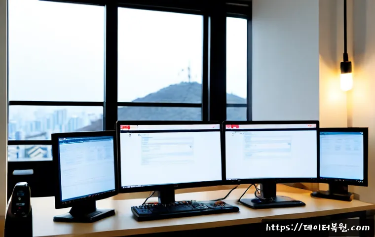 응암동 STATUS_IMAGE_ACCESS_DENIED - Photorealistic remote-support workstation in a compact Eungam-dong apartment office, dual monitors s...