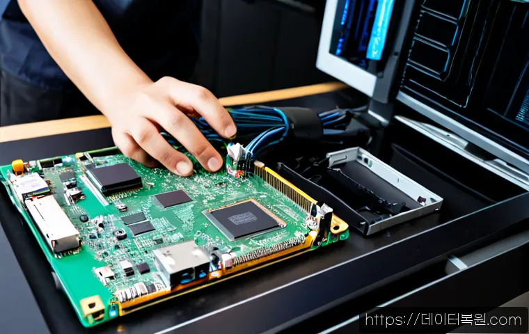 저동 SSD조립 및 교체수리 - Photorealistic computer repair workstation in a compact Jung-gu office, technician installing a slee...
