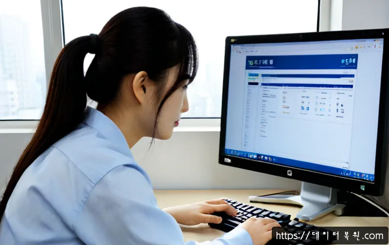 원남동 STATUS_FILE_LOCK_CONFLICT - Photorealistic IT support workstation in Wonam-dong, Seoul, technician examining a dual-monitor desk...