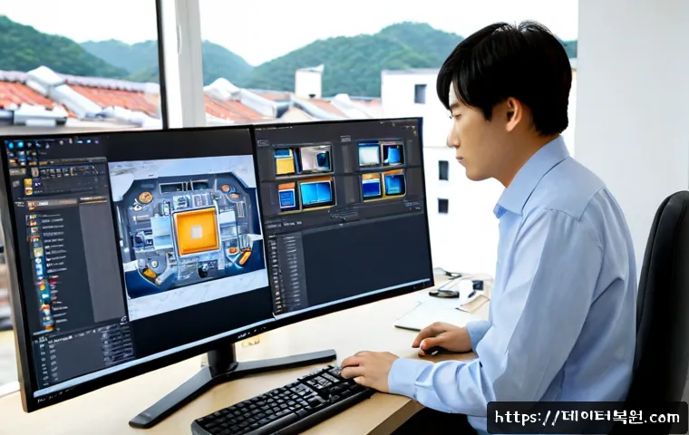 주성동 STATUS_DEVICE_NOT_READY - Photorealistic modern workstation in a quiet Korean residential district office, technician reviewin...