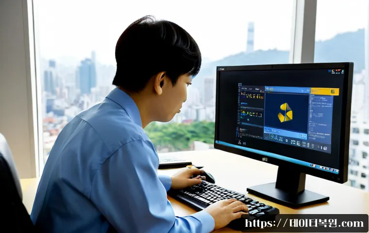 초동 STATUS_INVALID_CALLER - Photorealistic IT support workstation, technician examining a desktop computer with an abstract erro...