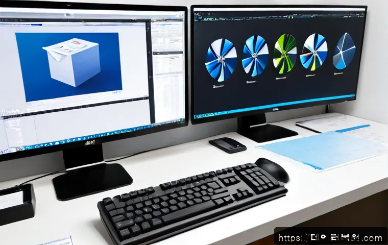 방산동 STATUS_FLOAT_UNDERFLOW - Photorealistic software support workstation in a compact Bangsan-dong print-supply studio, dual moni...