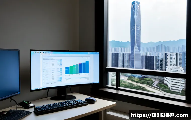 대방동 본체 꺼졌다 켜졌다 할때 - Photorealistic remote-support workstation in a compact Daebang-dong apartment office, desktop tower ...