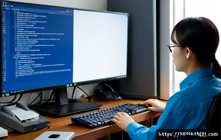 중곡동 KERNEL_DATA_INPAGE_ERROR - Photorealistic IT technician diagnosing a desktop workstation with an unbranded blue system crash sc...