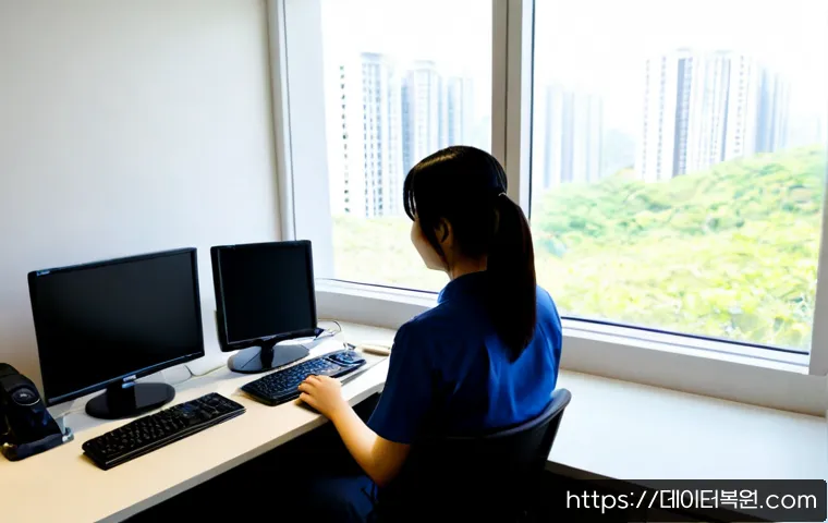 잠실동 공장초기화복구 - Photorealistic remote-support workstation in a compact Jamsil apartment office, technician recoverin...