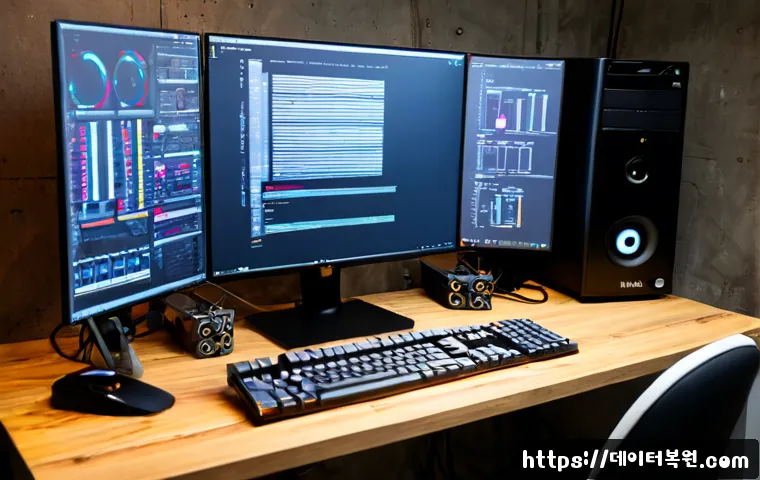 신사동 WHEA_UNCORRECTABLE_ERROR - Photorealistic premium computer repair workstation in a stylish Sinsa-dong design studio, desktop to...
