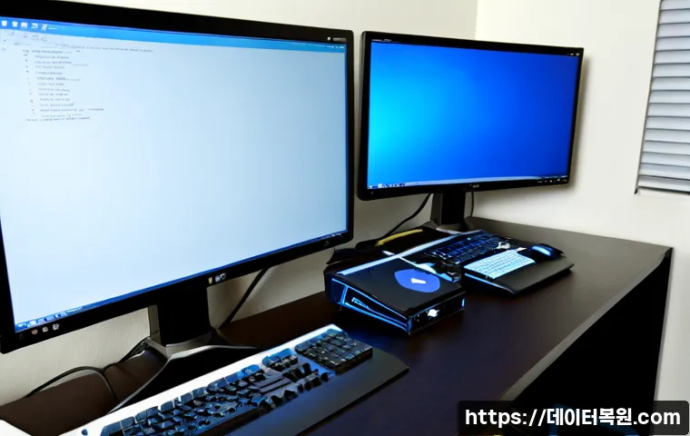가학동 DRIVER_CAUSED_SYSTEM_CRASH - Photorealistic IT support workstation in a compact Gahak-dong office, dual monitors with one showing...