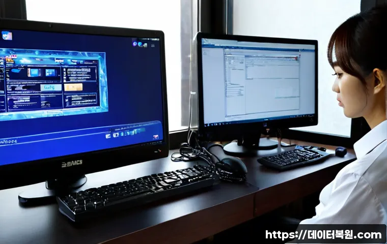 식사동 WIN32K_POWER_WATCHDOG_TIMEOUT - Photorealistic home office in Siksadong, Goyang, showing a Windows-style desktop workstation frozen ...